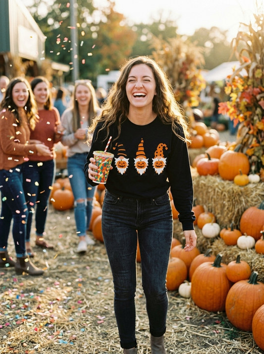Halloween Pumpkin Gnomes Long Sleeve T-Shirts