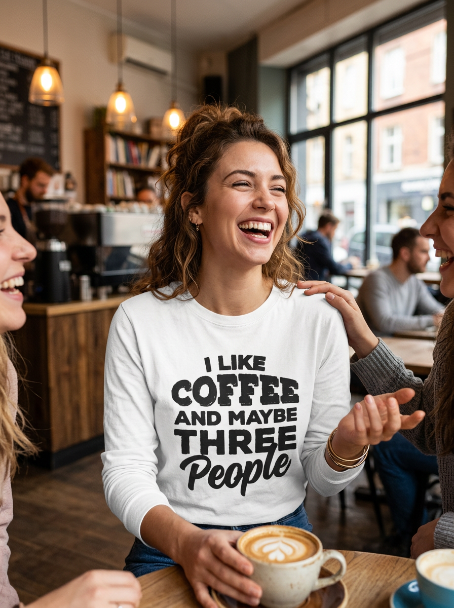 I Like Coffee and Maybe Three People T-Shirt Long Sleeve Funny Graphic