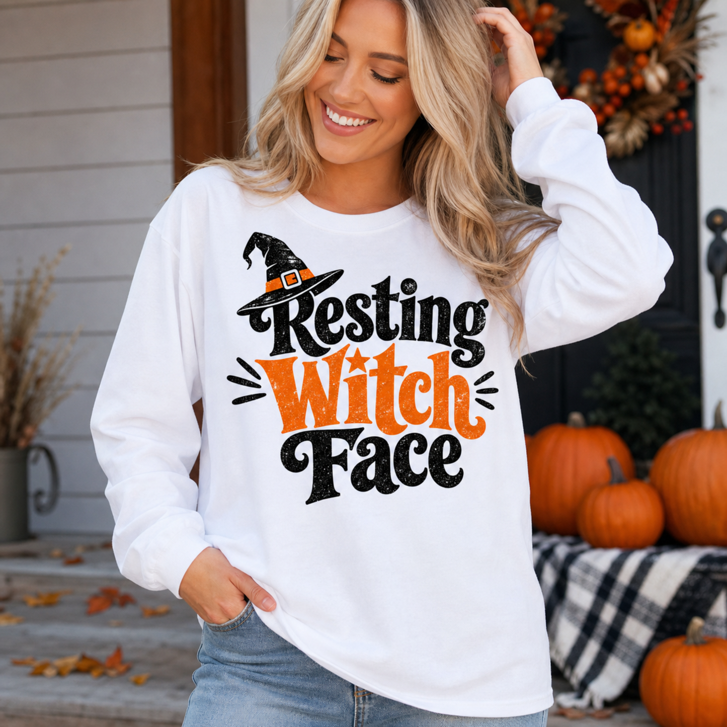 Resting Witch Face Long Sleeve T-Shirt — Funny Halloween Witch Shirt