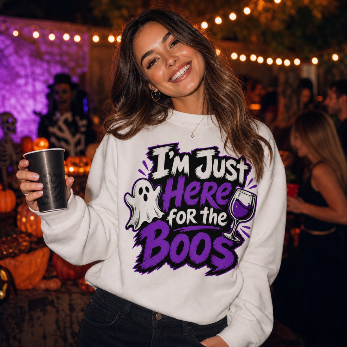 I'm Just Here for the Boos Halloween T-Shirt Ghosts & Cocktails Long Sleeve