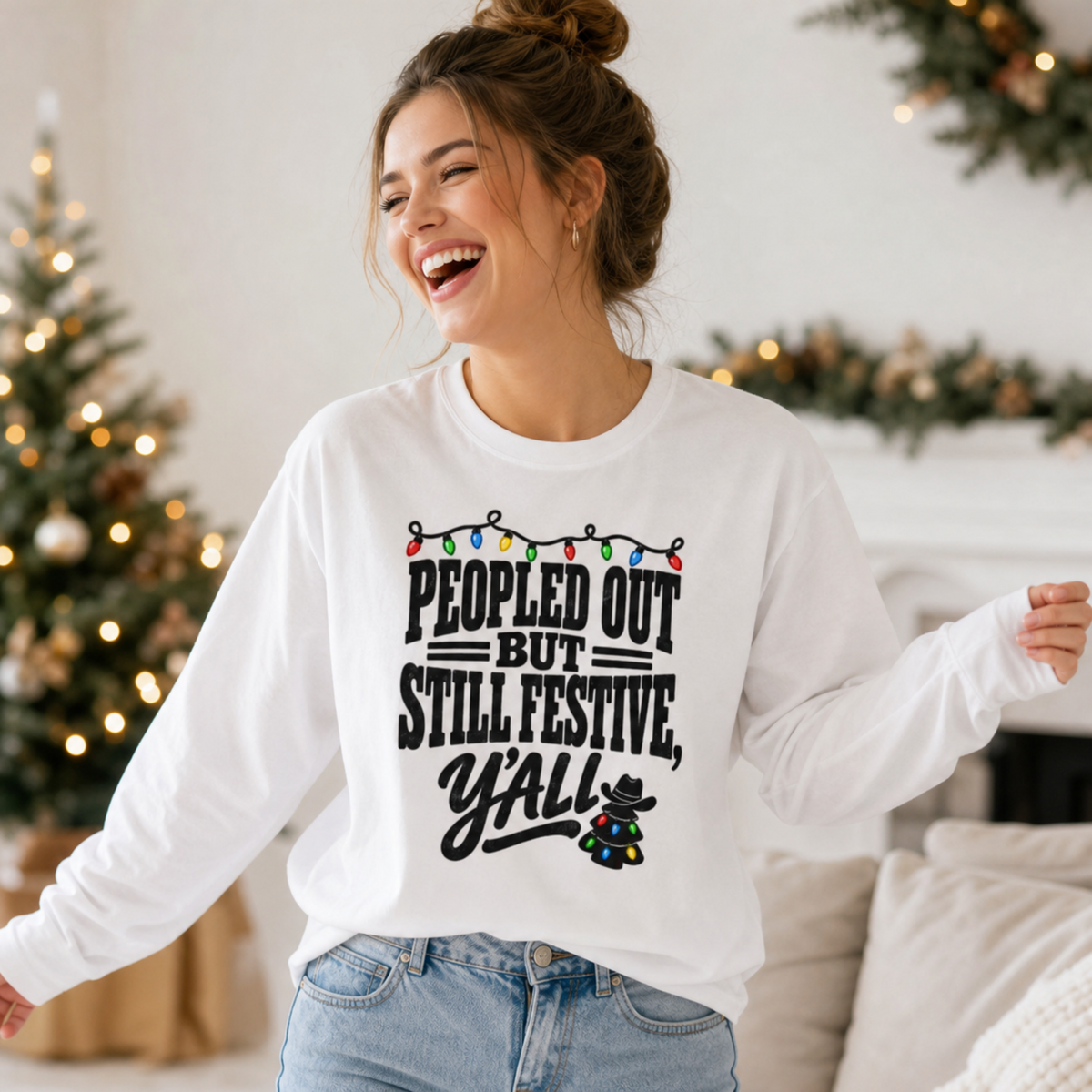Peopled Out But Still Festive Y'all Christmas Long Sleeve Shirt