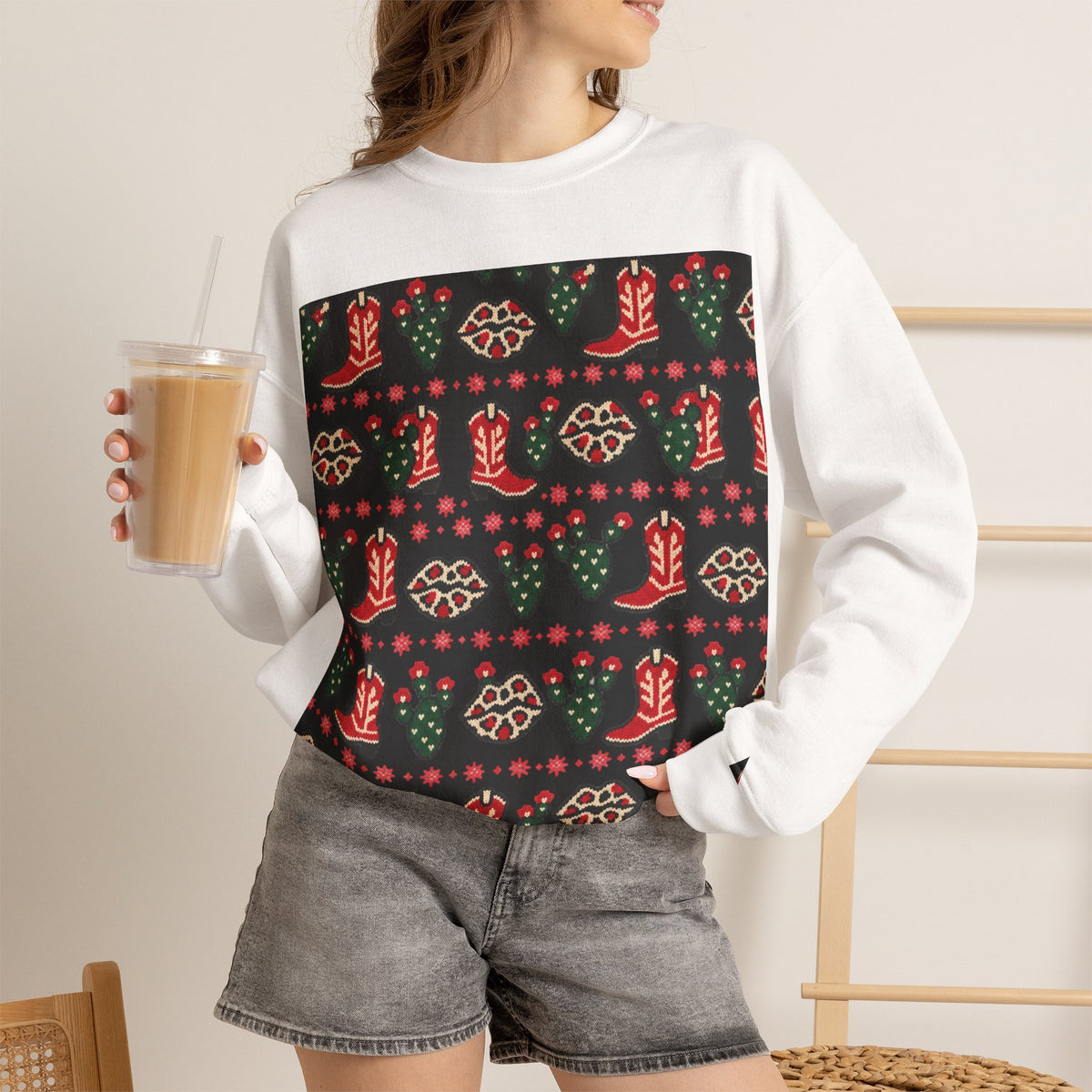 Feaux Ugly Sweater Western Christmas Sweatshirt