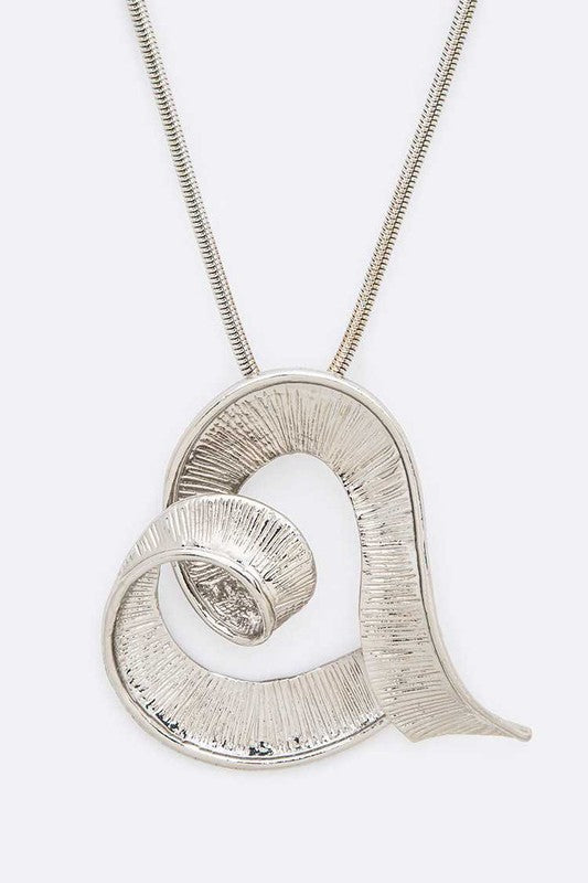 Large Metal Heart Pendant Long Necklace Set