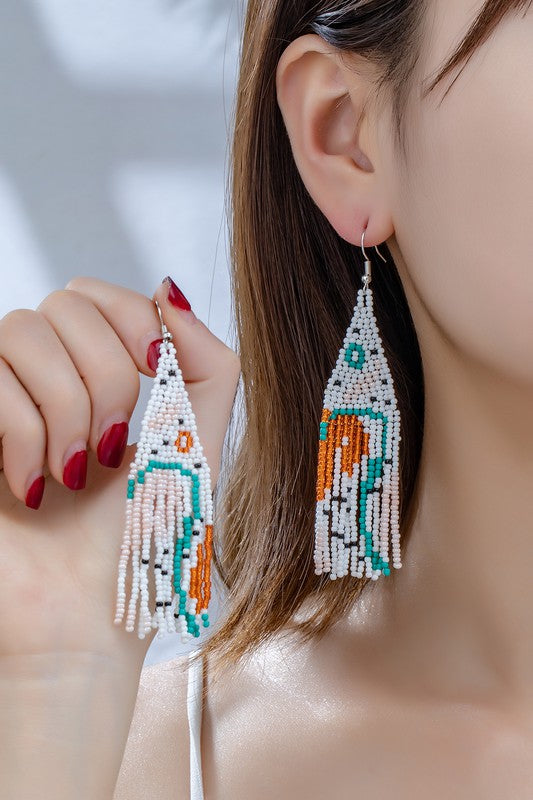 seed bead abstract pattern boho statement earrings