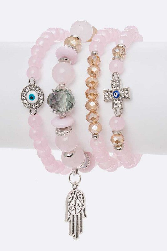 Mix Beads Hamsa Evil Eye Bracelet Set