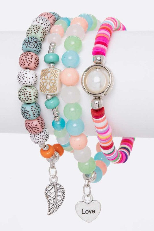 LOVE Charm Mix Beads Stretch Bracelet Set