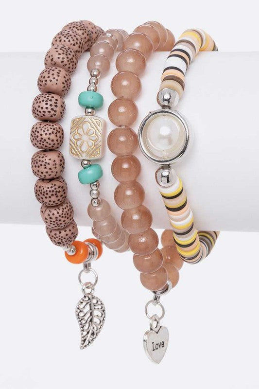 LOVE Charm Mix Beads Stretch Bracelet Set