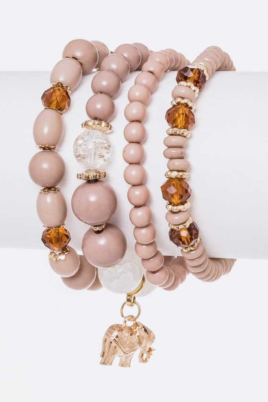 Elephant Charm Mix Beads Stretch Bracelet Set