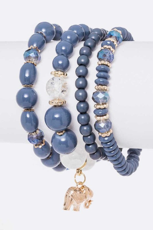 Elephant Charm Mix Beads Stretch Bracelet Set