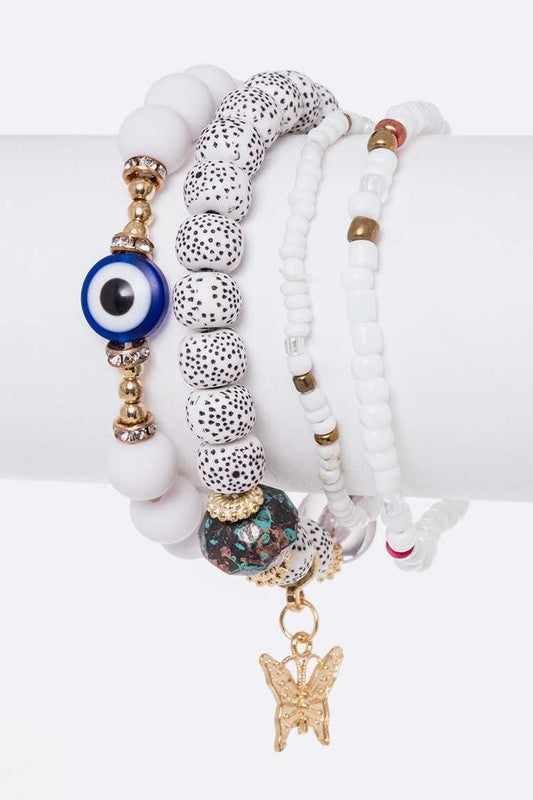 Butterfly And Evil Eye Mix Beads Bracelet Set