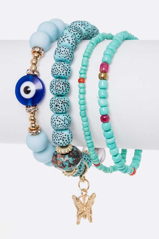 Butterfly And Evil Eye Mix Beads Bracelet Set