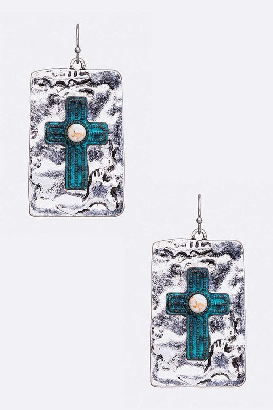 Vintage Inspired Cross Embossed Hammered Earrings