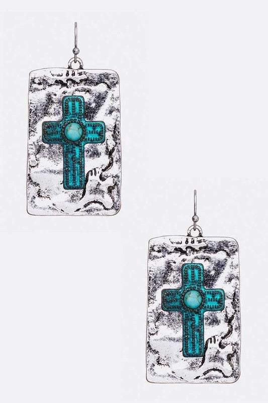 Vintage Inspired Cross Embossed Hammered Earrings