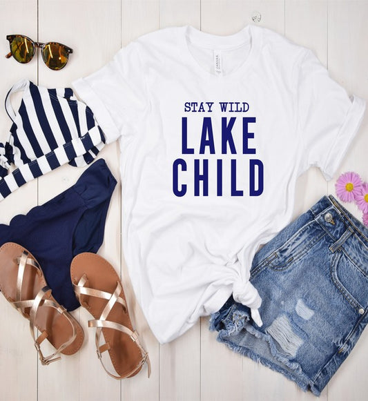 Navy Print - Stay Wild Lake Child Graphic Tee