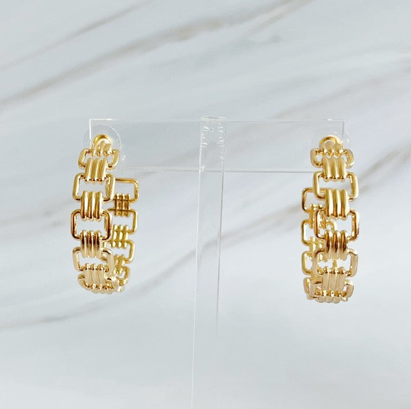 Linked Golden Hoop Earrings