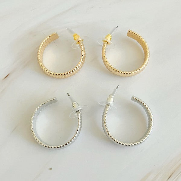 Small Lux Cabled Golden Hoop Earrings