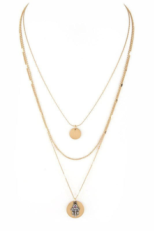 Crystal Hamsa Pendant Layer Necklace