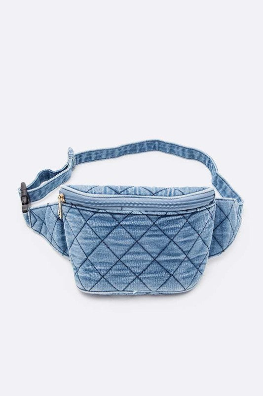 Washed Denim Quilted Fanny Pack