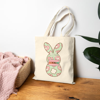 Personalized Easter Bunny Tote Bag - Custom Name Cotton Canvas