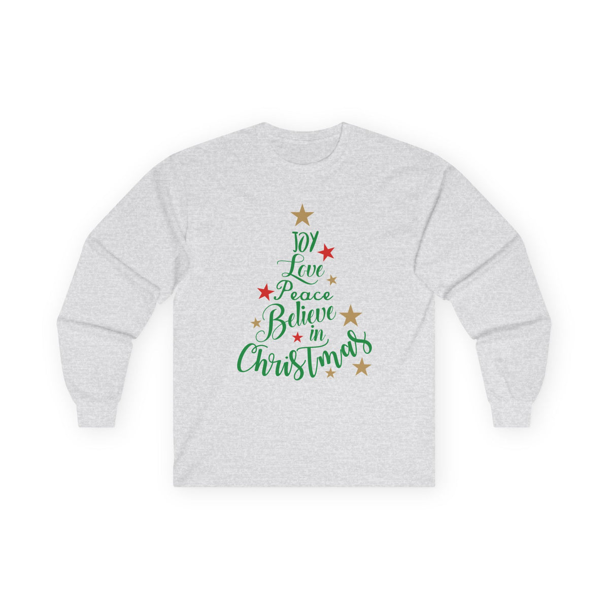 Women's Joy Love Peace Believe Christmas Long Sleeve T-Shirt
