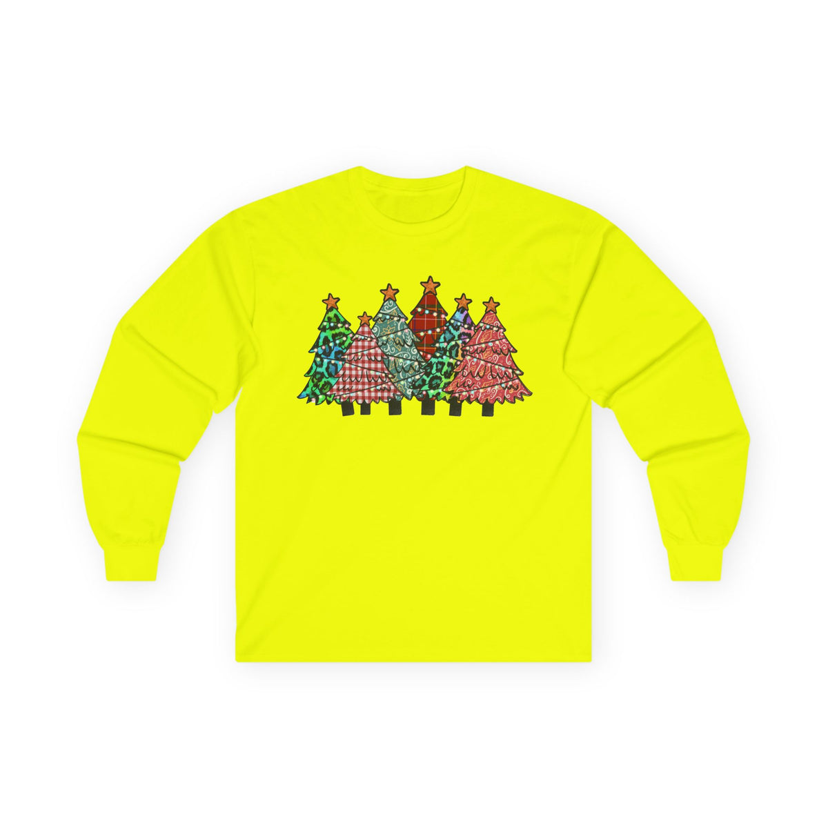Colorful Plaid Christmas Trees T-Shirt Long Sleeve