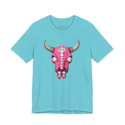 Pink Jeweled Bull Skull Tee – Western Cowgirl Graphic T-Shirt