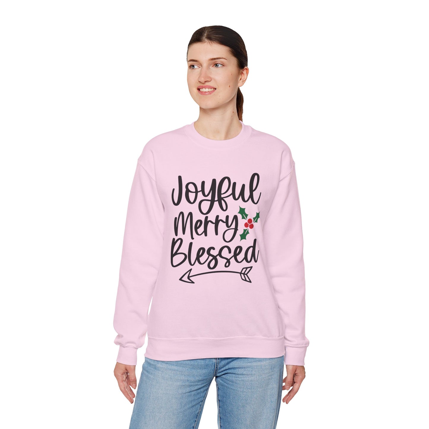 Christmas Sweatshirt - "Joyful Merry Blessed" Cozy Holiday Crewneck