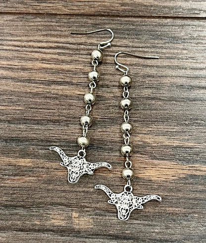 Navajo Bead Longhorn Drop Earrings