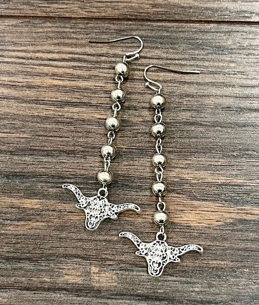 Navajo Bead Longhorn Drop Earrings