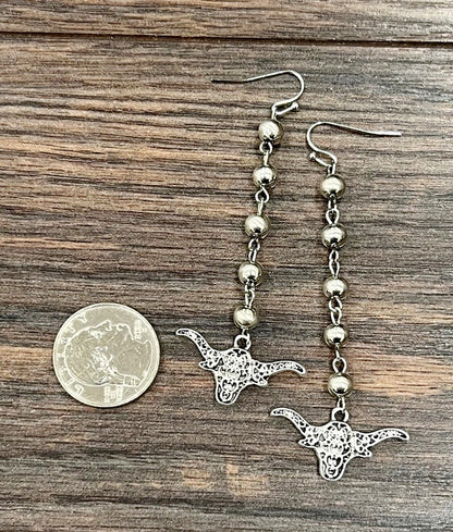 Navajo Bead Longhorn Drop Earrings