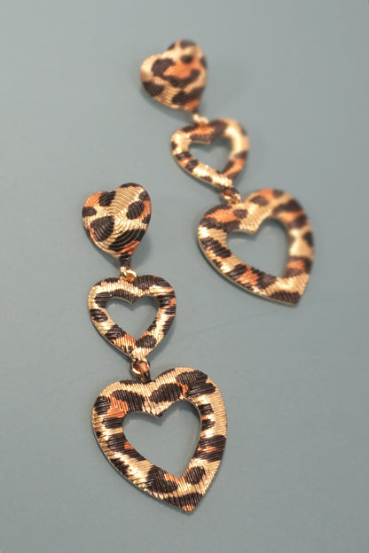 Leopard Heart Drop Earrings