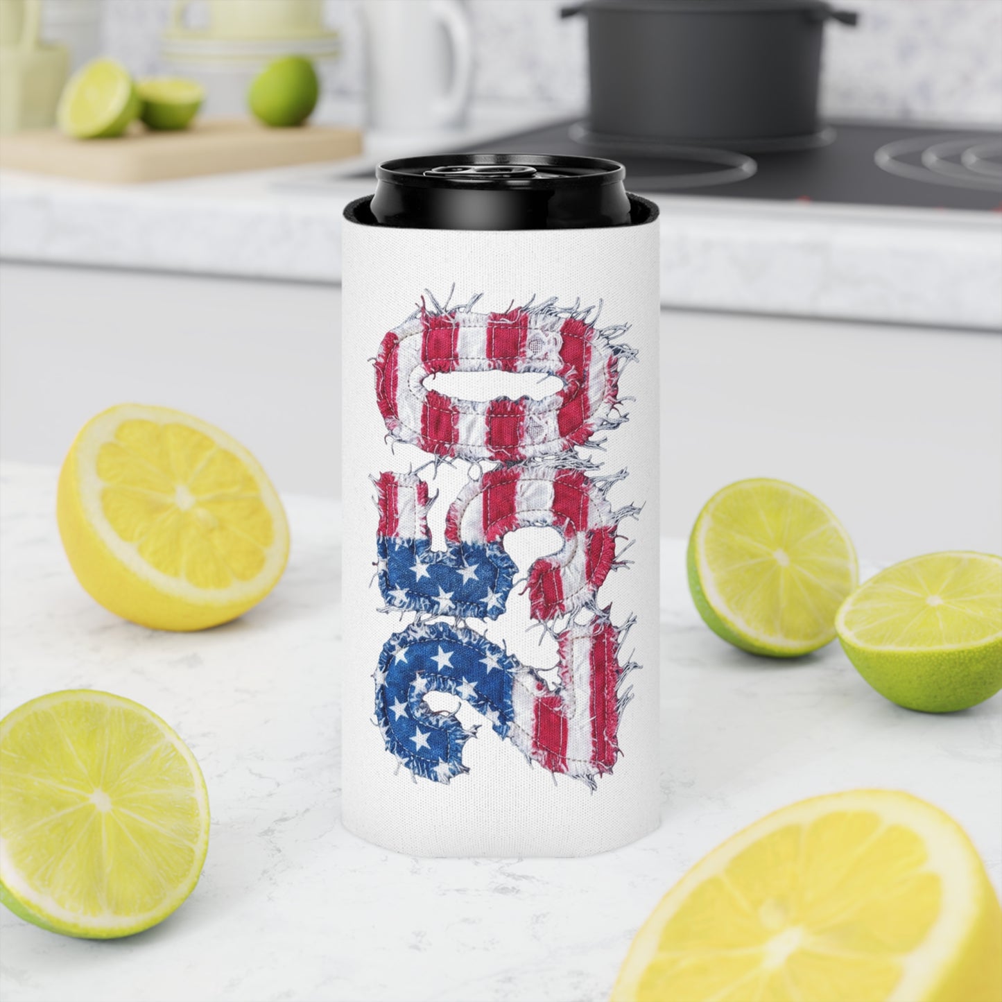 Patriotic USA Flag 250th Can Cooler - Reg or Slim Beer Koozie for 4th of July
