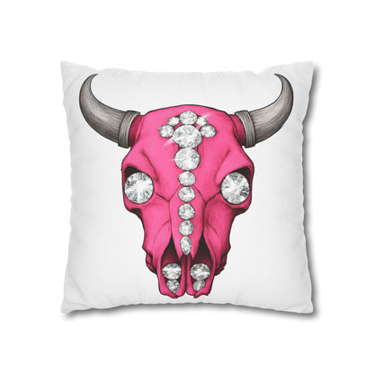 Stylish Pink Skull Pillowcase - Chic Home Decor, Western Vibe, Gifts for Cowgirls, Unique Accent for Living Room, Decorative Cushion Cover