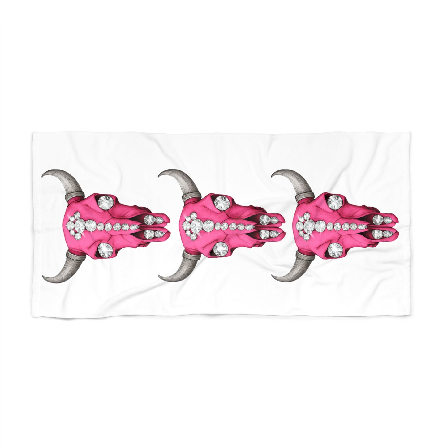 Pink Rhinestone Cow Skull Beach Towel — Southwestern Boho Beach Accessory