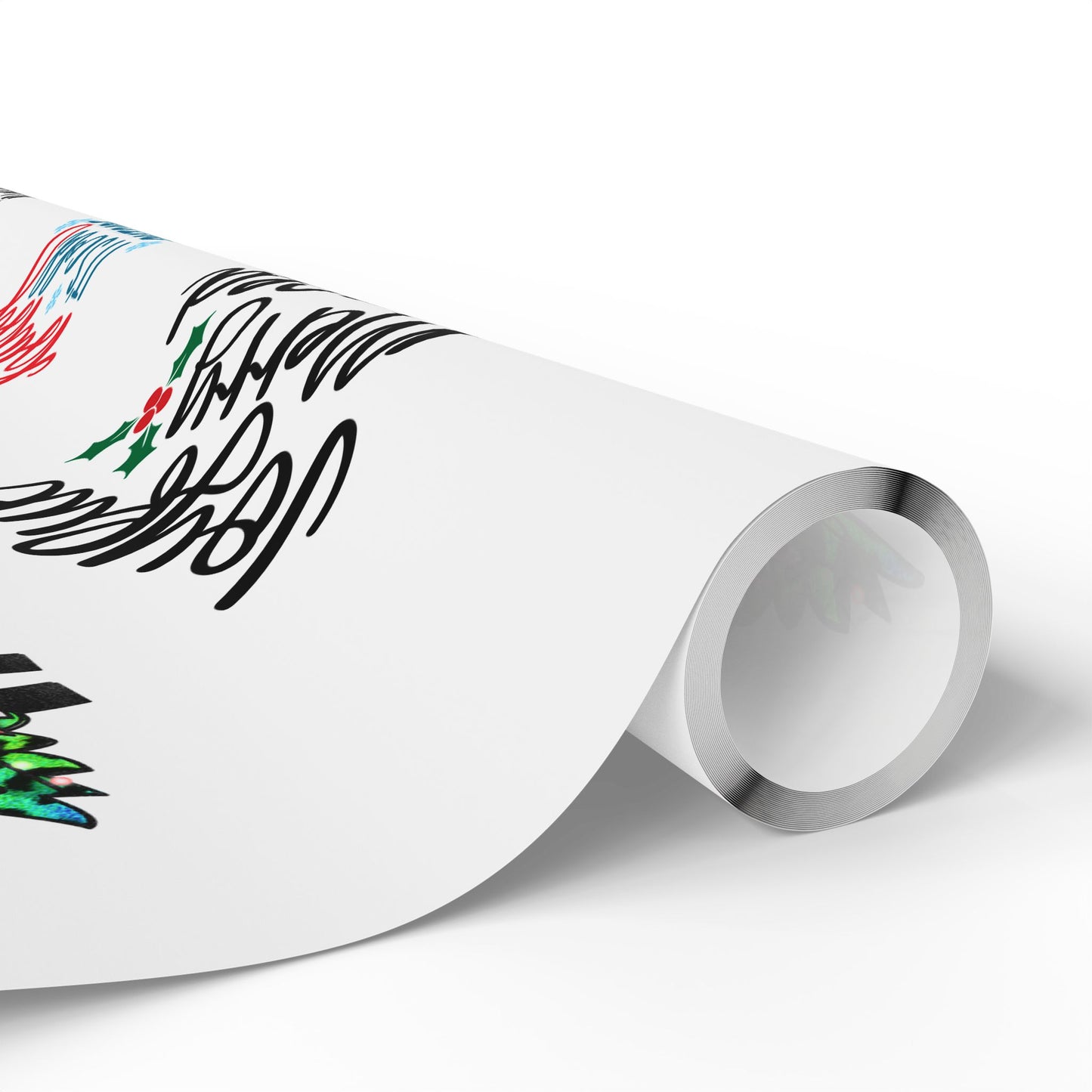 Wrapping Paper Roll – "Joyful Merry & Blessed" Holiday Gift Wrap with Festive Script Pattern