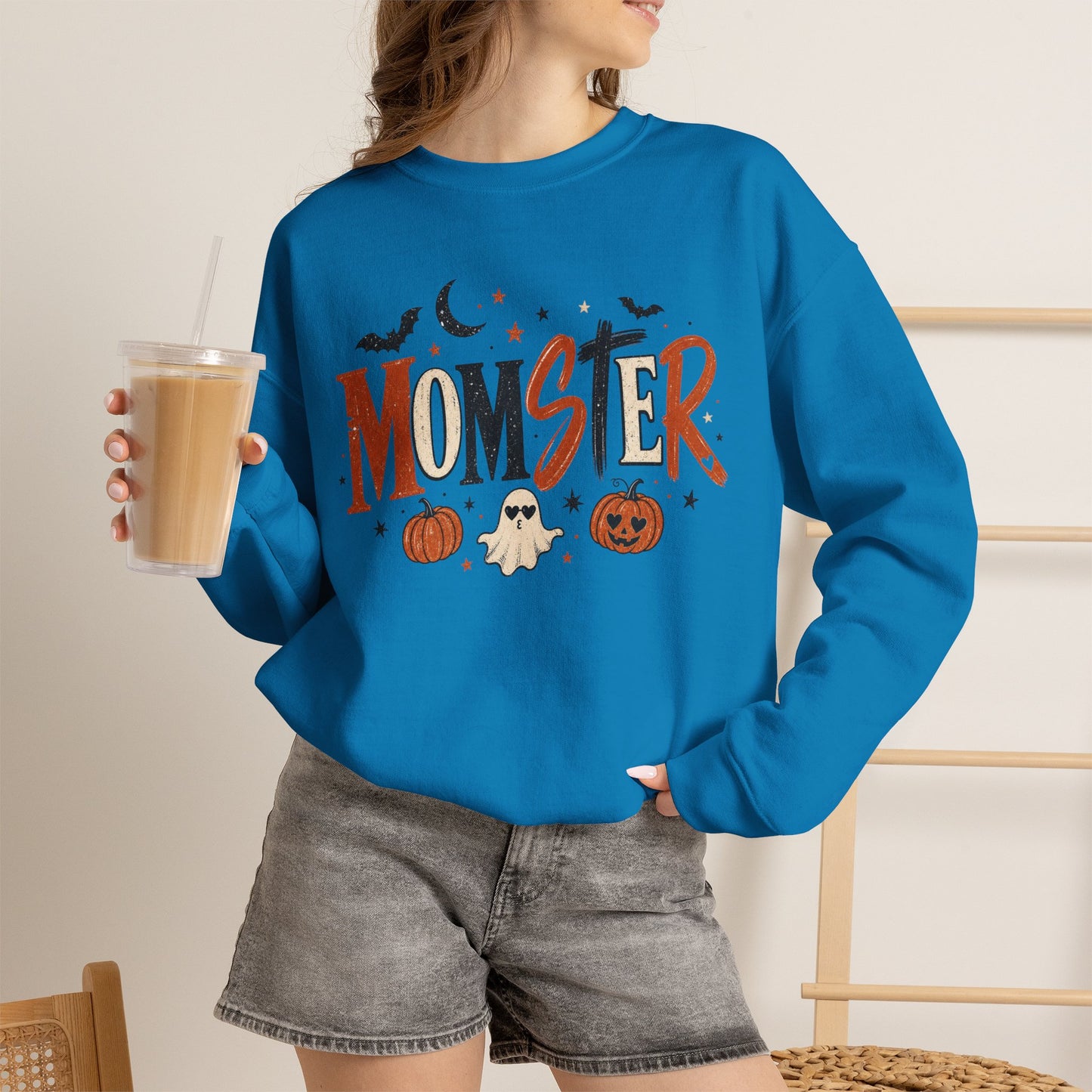 Momster Halloween Sweatshirt — Cute Momster Ghost & Pumpkins Crewneck