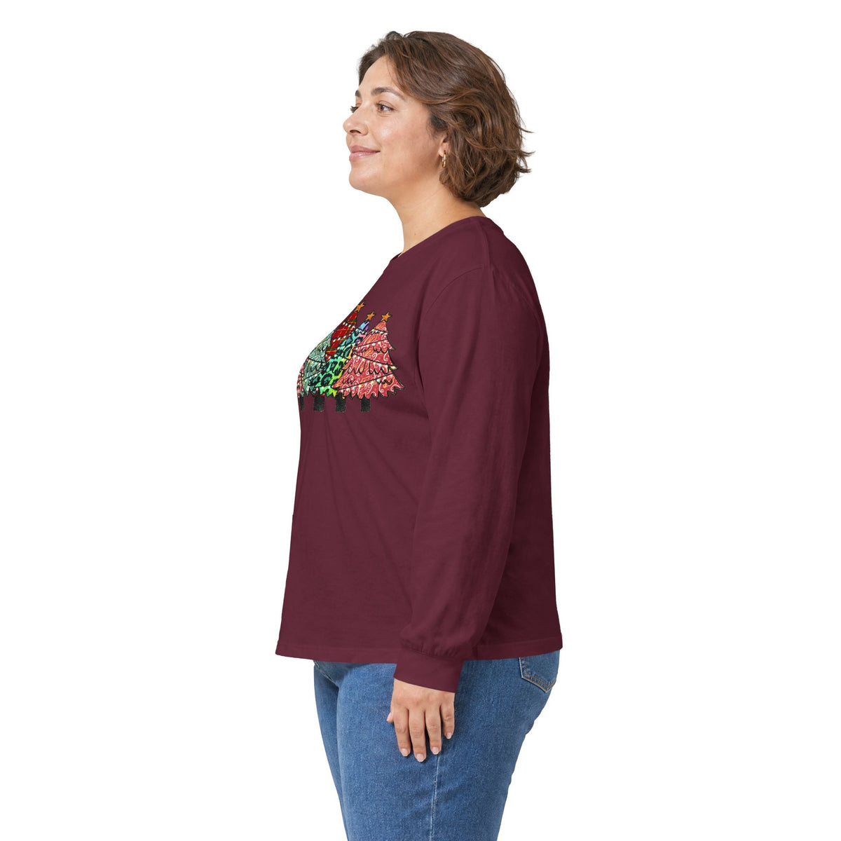 Colorful Plaid Christmas Trees T-Shirt Long Sleeve