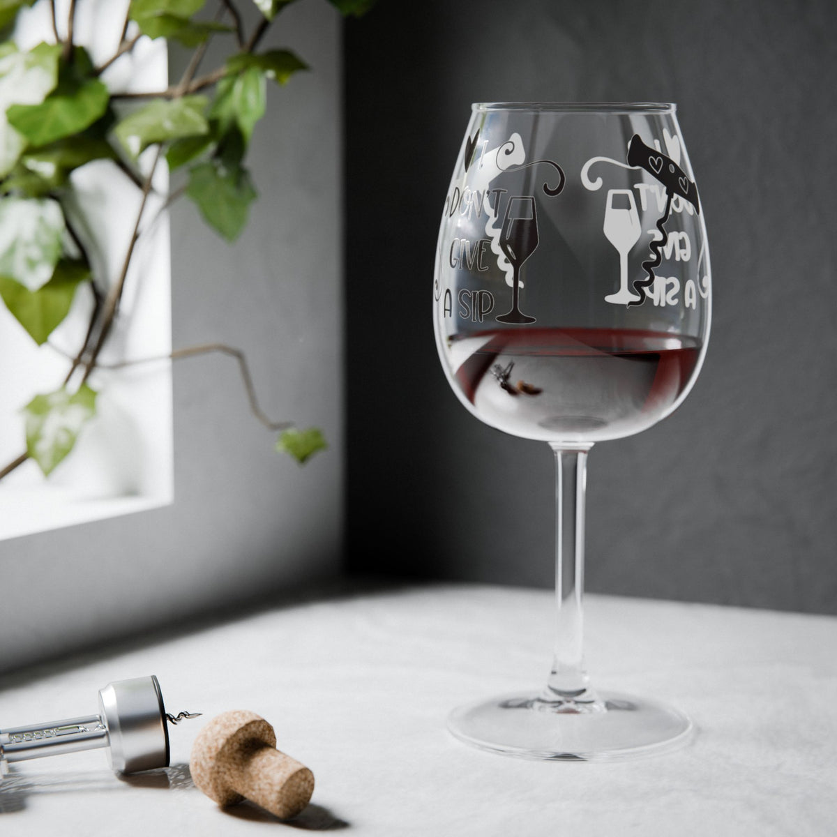 12oz Funny Wine Glass "I Don't Give A Sip" — Corkscrew & Wine Charm Stem Glass