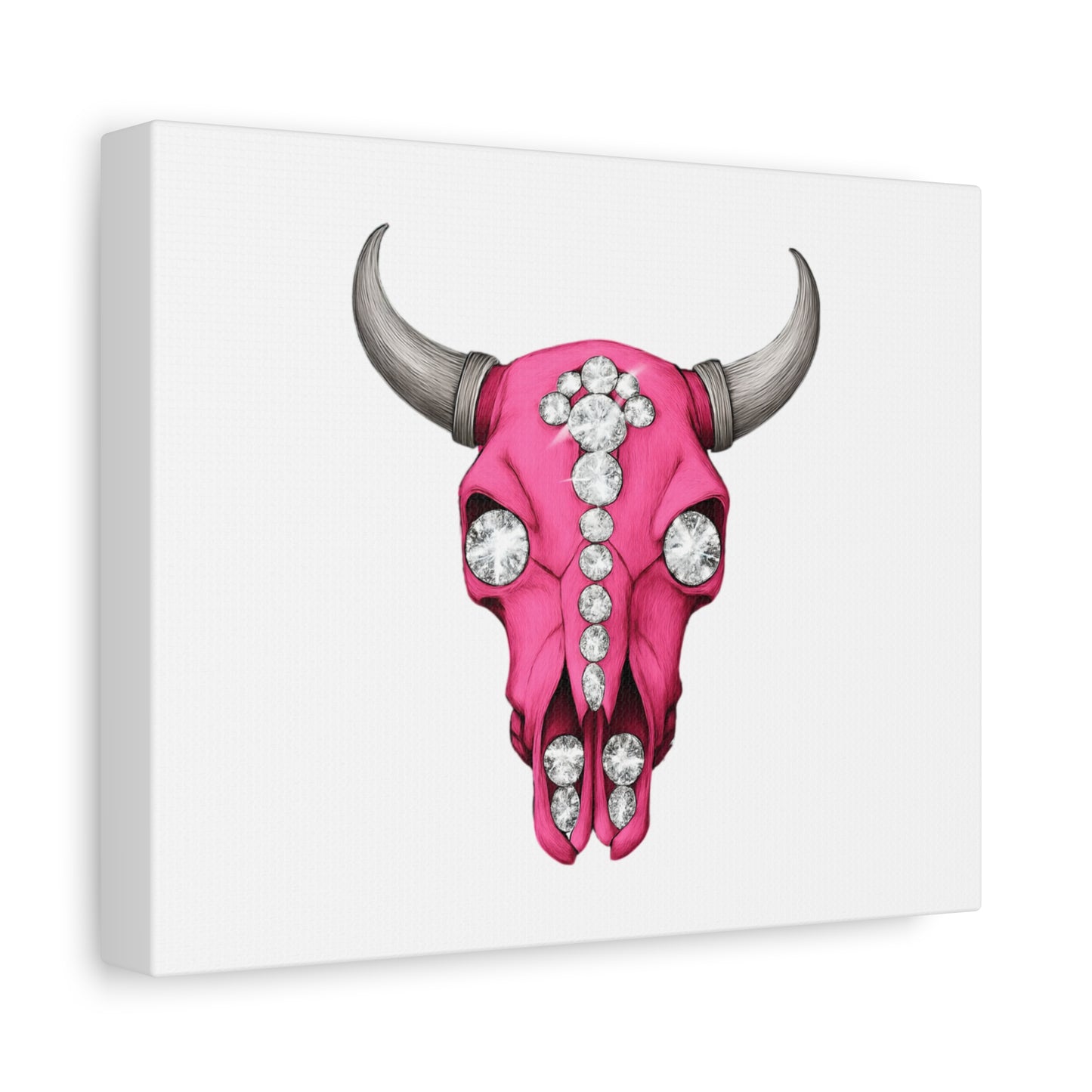 Pink Jeweled Bull Skull Canvas Art — Glam Western Wall Decor