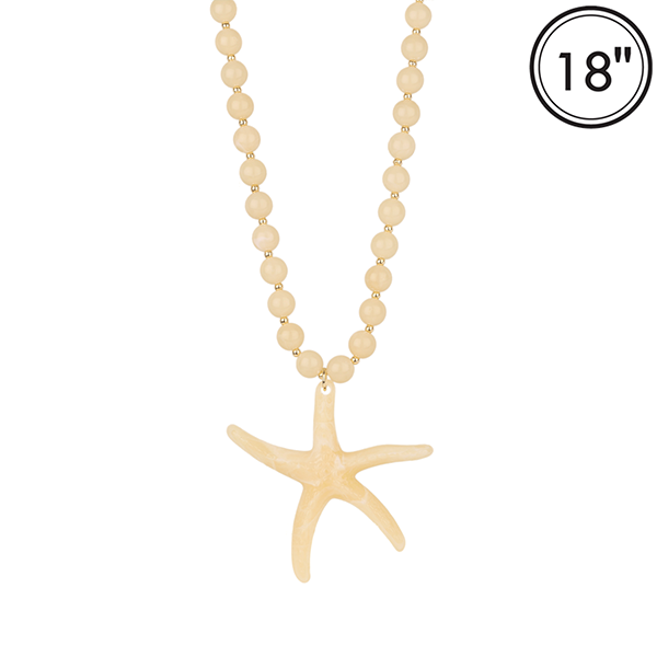 Marble Bead Sea Life Starfish Gold Necklace - Turquoise or Ivory