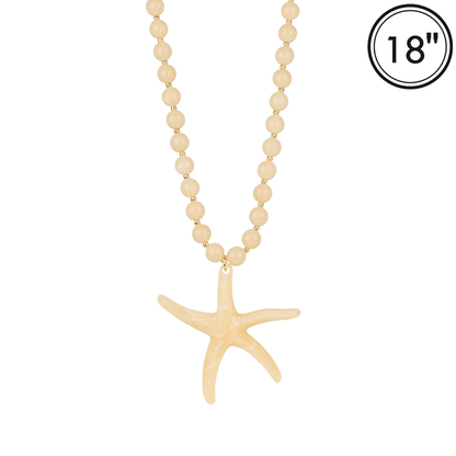 Marble Bead Sea Life Starfish Gold Necklace - Turquoise or Ivory