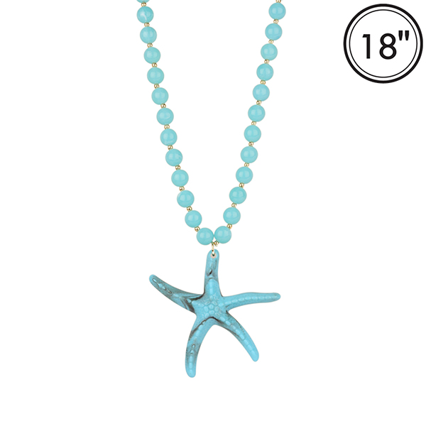 Marble Bead Sea Life Starfish Gold Necklace - Turquoise or Ivory