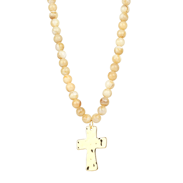 Marble Finish Resin Bead 18" Cross Necklaces - 4 Colors