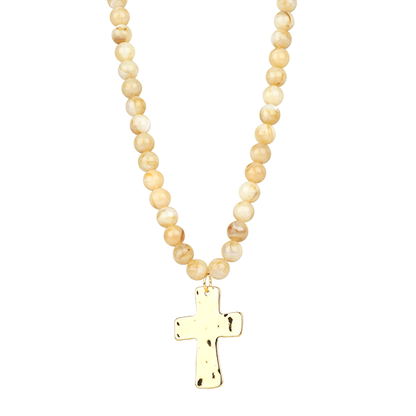 Marble Finish Resin Bead 18" Cross Necklaces - 4 Colors