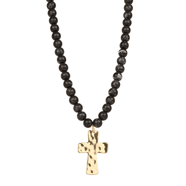 Marble Finish Resin Bead 18" Cross Necklaces - 4 Colors