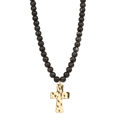 Marble Finish Resin Bead 18" Cross Necklaces - 4 Colors