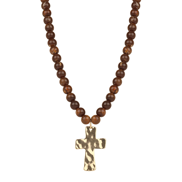 Marble Finish Resin Bead 18" Cross Necklaces - 4 Colors