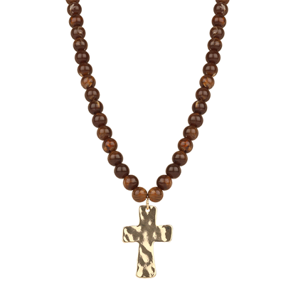 Marble Finish Resin Bead 18" Cross Necklaces - 4 Colors