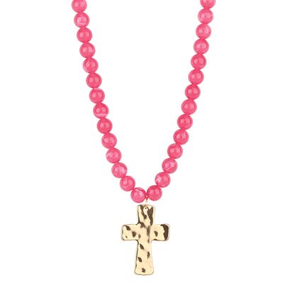 Marble Finish Resin Bead 18" Cross Necklaces - 4 Colors