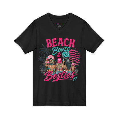 Beach Booze & Besties V-Neck T-Shirt